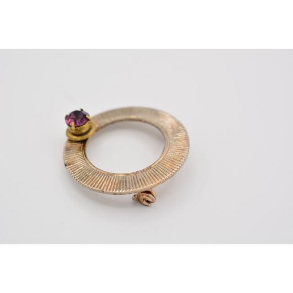 Vintage Round Pin Brooch Prong Purple Rhinestone Crystal Bin1 - Picture 6 of 12